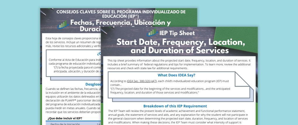 IEP Tip Sheet: Dates, Frequency, Location, and Duration of Services