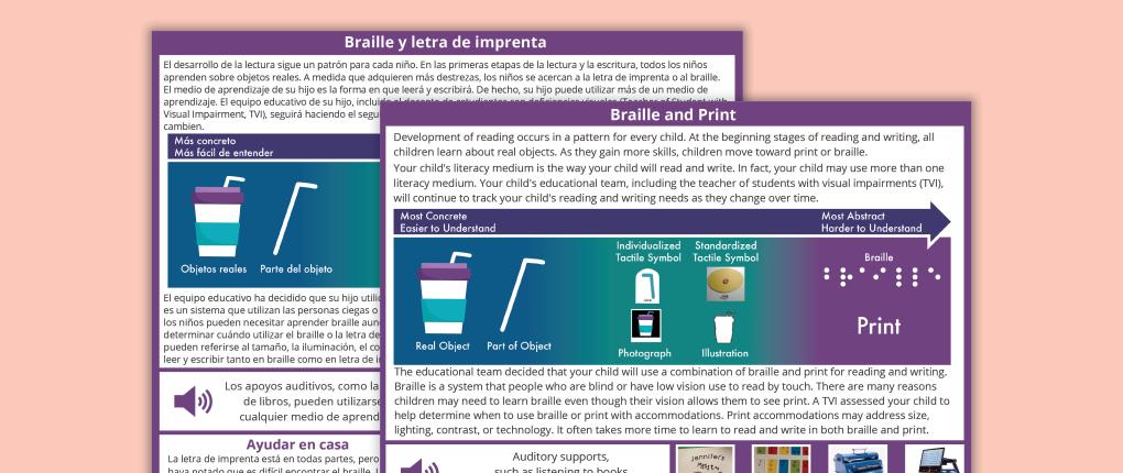 Parent Literacy Brochure for Students with Visual Impairments- Braille and Print