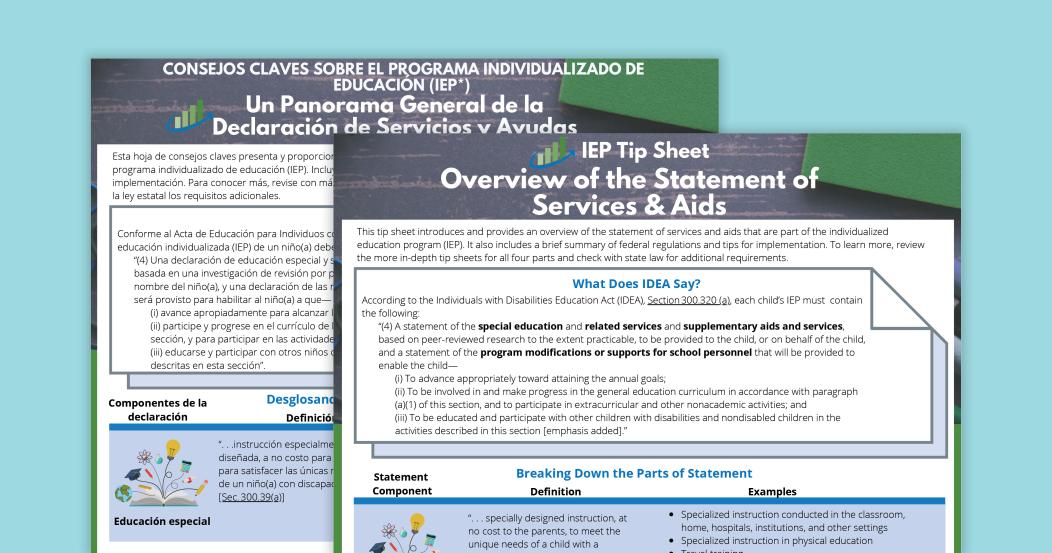 IEP Tip Sheet: Overvew of the Statement of Services & Aids