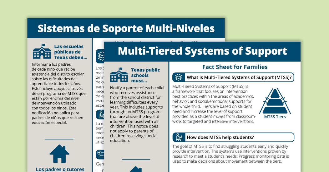 Multi-Tiered Systems of Support (MTSS) Fact Sheet for Families - Texas Education Agency