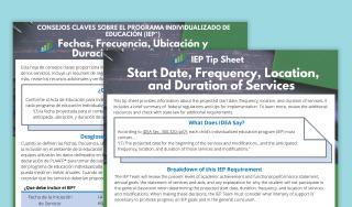 IEP Tip Sheet: Dates, Frequency, Location, and Duration of Services